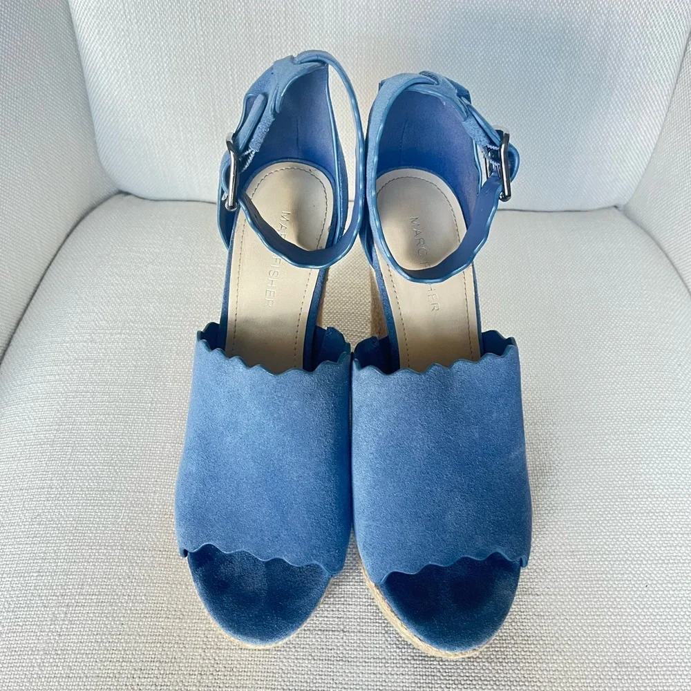 Marc Fischer blue suede wedge ankle strap 8 - Picture 3 of 9